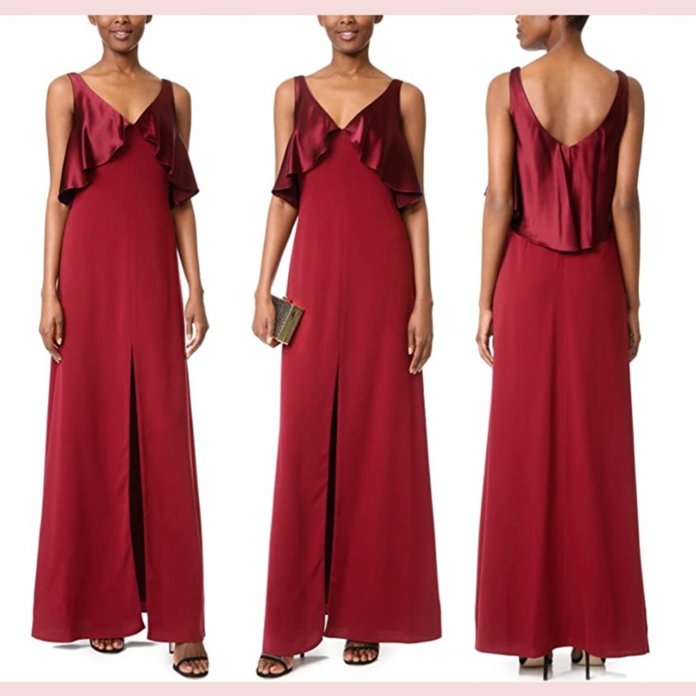 NEW Jill Jill Stuart [ 6 ] Satin‎ Popover & Crepe Gown in Oxblood Red - Picture 15 of 16